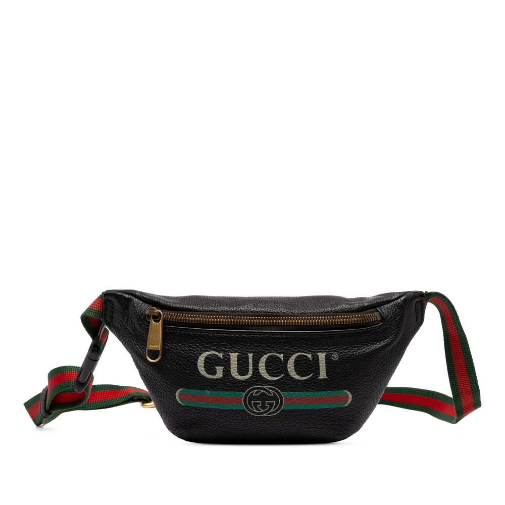 Pre-Loved Gucci Small Grained Calfskin Web Logo Belt Bag